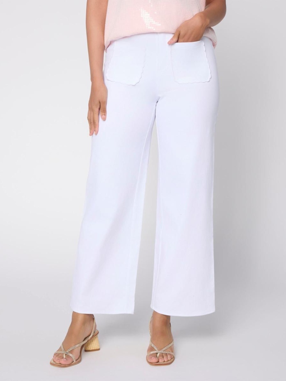 G by Giuliana White Wide-Leg Pull-On  Twill Denim Pants